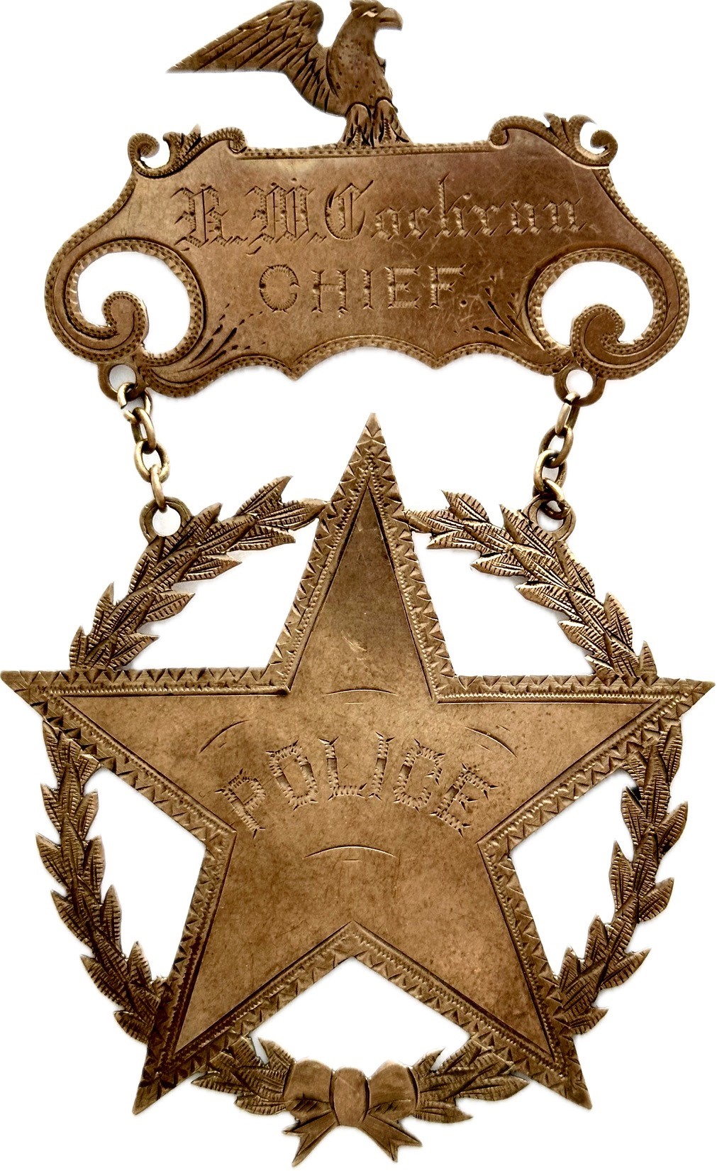 10k gold Oklahoma City Chief R. M. Cochran suspension badge
