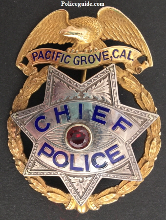 14k gold and sterling Pacific Grove, CA Chief of Police badge, 