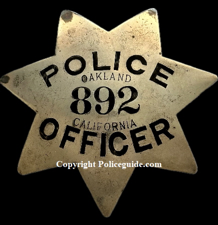 Oakland Police Officer star #892, made by Patrick & M.K. Co. San Francisco, CAL