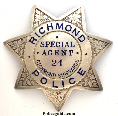 Richmond Police Special  Agent badge #24, Richmond Shipyards,