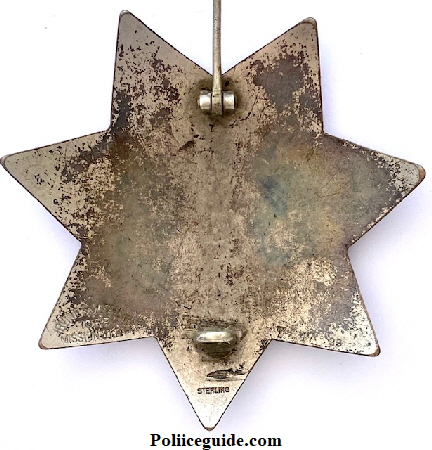 Back of San Francisco Police Star No. 532 made by Irvine & Jachens 1068 Mission St. S.F., stamped sterling and dated 7-17-1933.