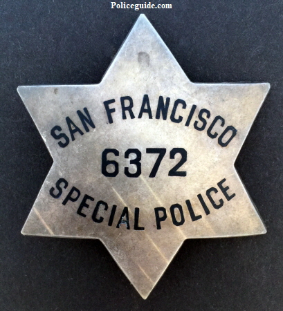 San Francisco Special Police badge #6372 hallmarked Irvine & Jachens STERLING and dated 2-8-43.