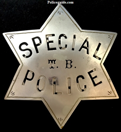 Early San Francisco Special Police T. B. badge made of nickel silver by G. M. Woods & Co. Engravers 543 California St. S.F.  The Woods Company was in business from 1856 to 1906.