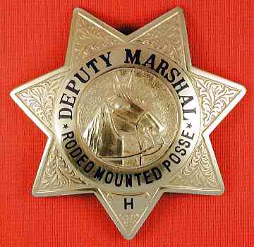 Sterling silver and gold washed Deputy Marshal Rodeo Mounted Posse badge.  Made by  L. A. Stamp and Stationary Co. L. A.  