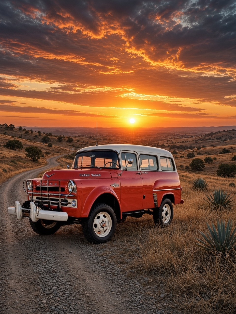 Foothills Sunset with 57 Dodge Town Wagon