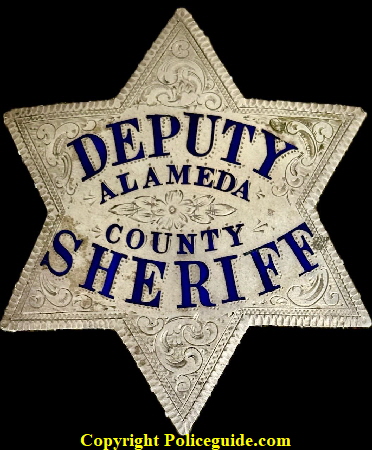 Alameda  Co.. Deputy Sheriff star,  Circa 1922 made by Ed Jones Co. Oakland CAL.  Sterling and hand engraved with hard fired blue enamel.