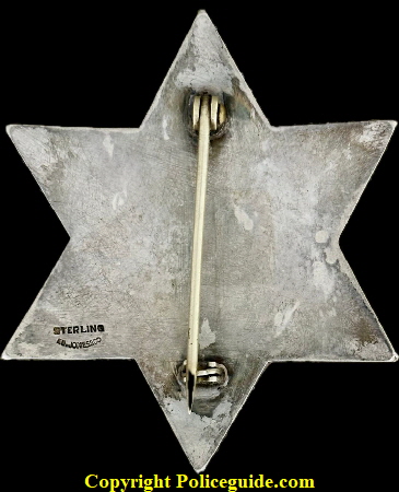 Alameda  Co.. Deputy Sheriff star,  Circa 1922 made by Ed Jones Co. Oakland CAL.  Sterling and hand engraved with hard fired blue enamel.