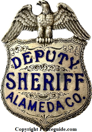 Deputy Sheriff Alameda County badge, hallmarked California 835 Broadway Oakland and Sterling.  SKU3602