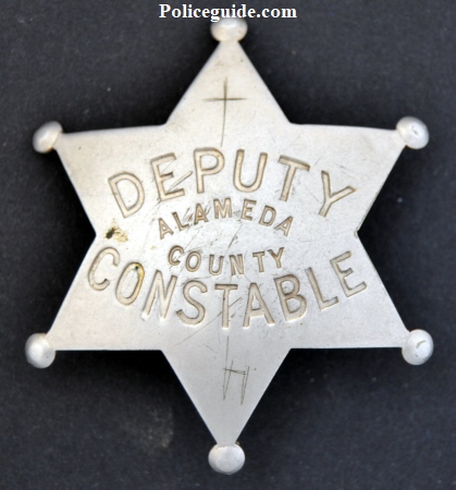 Alameda County 6pt ball tip star,  Deputy Constable hallmarked California