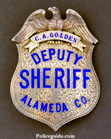 Alameda Co. Deputy Sheriff, sterling silver, hand engraved.