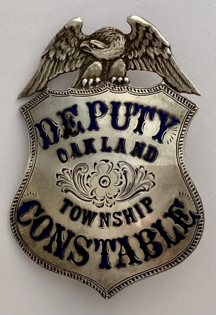 Alameda Co. Deputy Constable, sterling silver, hand engraved, Block and Carnival lettering.