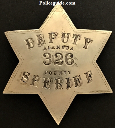 Alameda County Deputy Constable Sheriff #32, hallmarked Oakland Rubber Stamp Co.  Circa 1889.