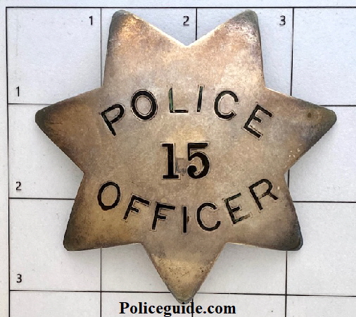 This 1st issue Alameda Police badge #15 is sterling silver and hallmarked by A. O. Gott Alameda, CA Jeweler and Optician. 