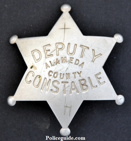 Alameda County 6pt ball tip star,  Deputy Constable hallmarked California