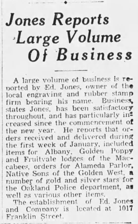 Jones Reports 15 Jan 1933 Oak Trib
