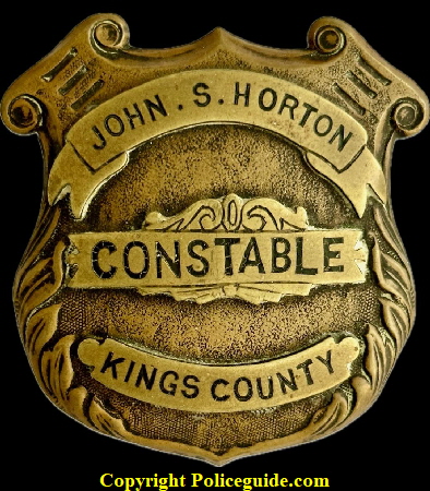 John S. Horton Kings Co. Constable shield, circa 1887