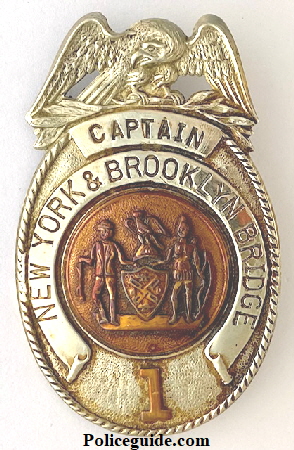 New York & Brooklyn Bridge Captain #1 badge.  Department Issue.