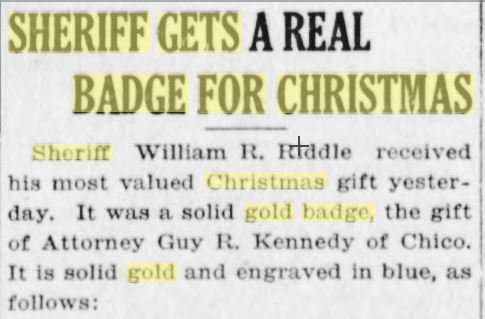 27 Dec 1916 Badge for Riddle Top