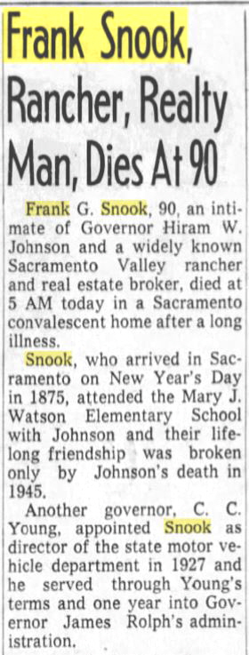 Frank G. Snook Obit April 1957 1