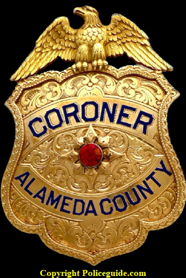 Coroner Alameda County, 14k gold presentation badge, circa 1915, 