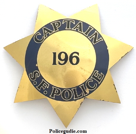 Warner Bros. Prop badge for S.F. Police Captain badge # 196  made by Los Angeles Rubber Stamp Co. Los Angeles.