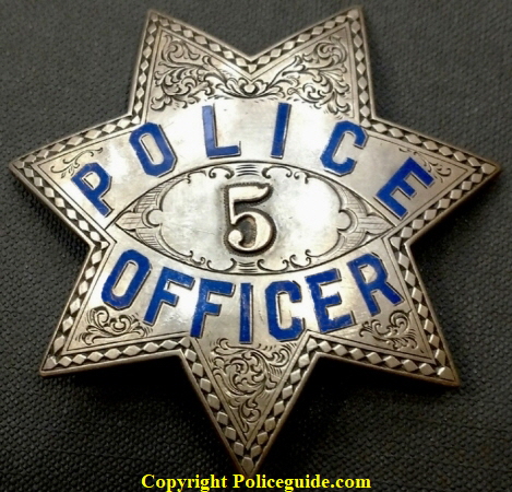 Chico Police badge #5 presented to Ed Martin from San Francisco officer Ed Gibson.  SKU4434