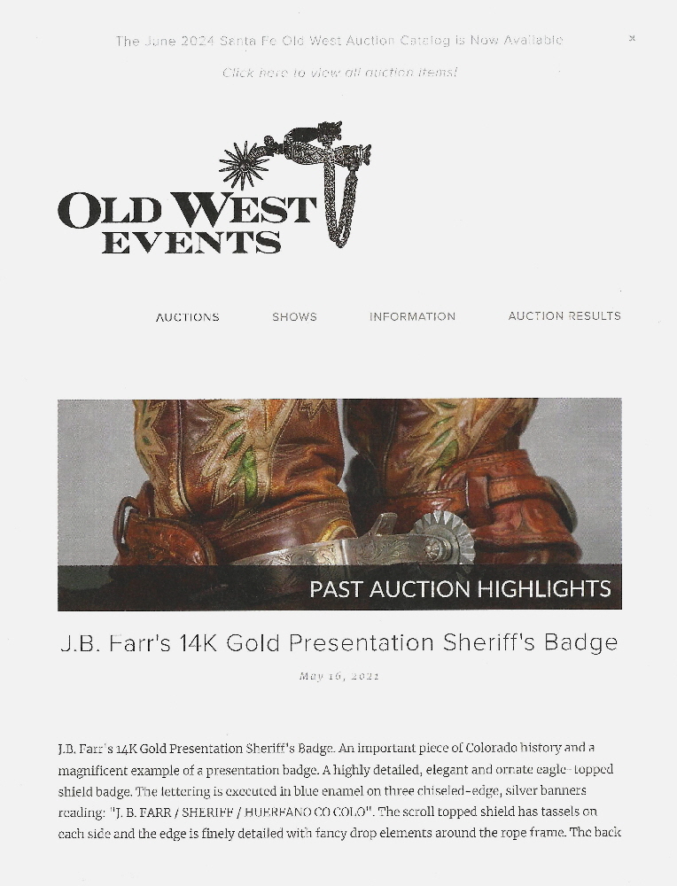 Old West Event Auction results a