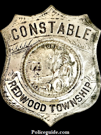 Constable Redwood Township which was the area in and around Los Gatos, worn by E. O. Woods circa 1930.  Made by C. D. Reese 57 Warren St. N. Y. who was at this address from 1930-1939.