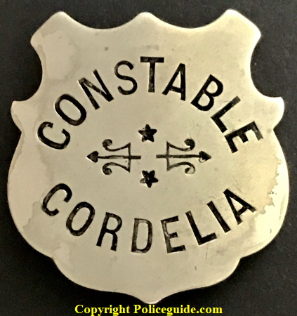 Constable Cordelia, Solano County. Made by J. C. Irvine 339 Kearny St. S.F. Constable Cordelia, Solano County. Made by J. C. Irvine 339 Kearny St. S.F.