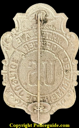 DOJ White Slave Officer shield No. 62, circa 1910 when the Mann Act was established.  Harvey James Alexander was issued this shield. 