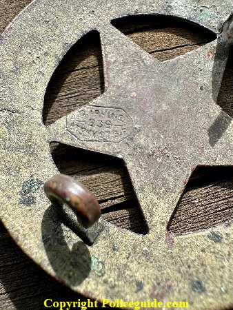 Daily L’ Italia Reporter badge No. 5, made by J. C. Irvine 339 Market St. S.F., circa 1886.