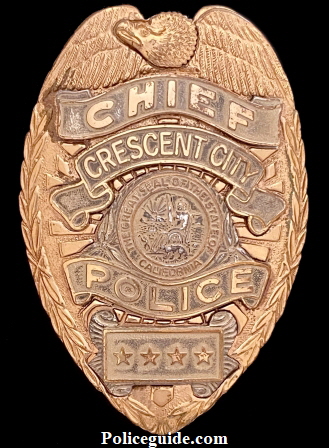 Crescent City Chief of Police badge worn by Daniel Webster Nations