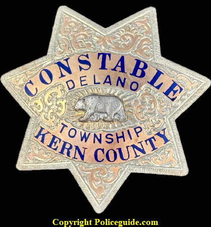 Constable Delano Township Kern County star with California Walking Bear in center. Hallmarked L.A.S.&S. Co. and 1/10-10K gold Filled. Constable Delano Township Kern County star with California Walking Bear in center. Hallmarked L.A.S.&S. Co. and 1/10-10K gold Filled.
