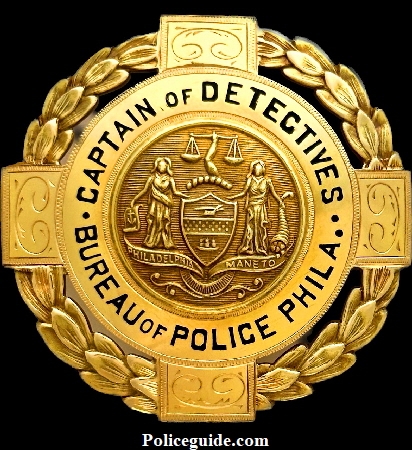 14k gold presentation badge, Captain of Detectives, Bureau of Police Philadelphia.Harry Heanley