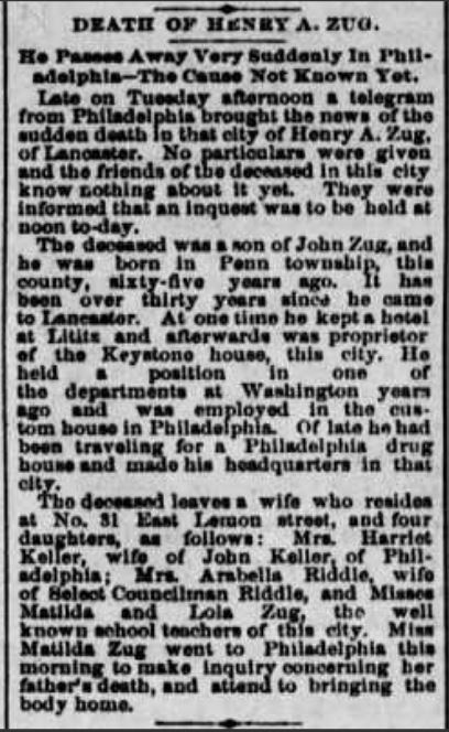 April 23, 1890 Zug Obit