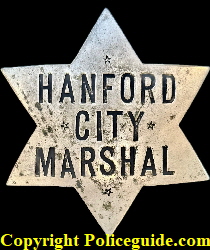 Hanford, CA City Marshal star.  Circa 1900.