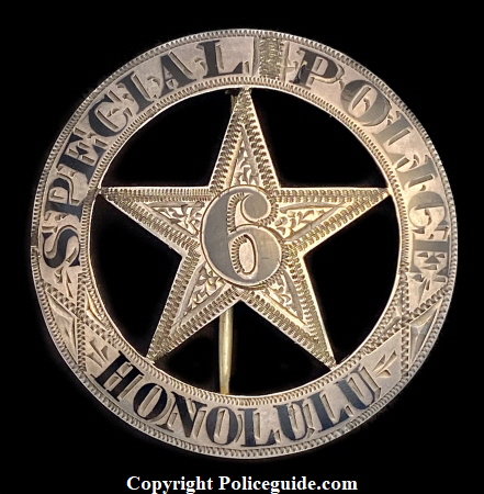 Special Police badge #6 Honolulu.� Sterling silver with hard fired black enamel.