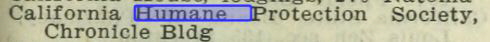 1910 S.F. Dir. Cal Humane Protection Society