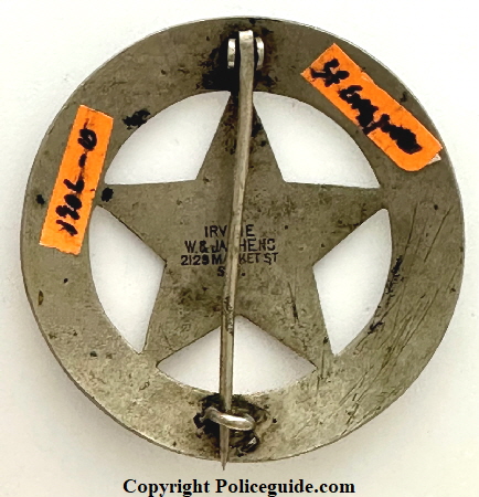 San Mateo Co Dep Pound Keeper hallmarked Irvine W.& Jachens 2129 Market St. S. F.
