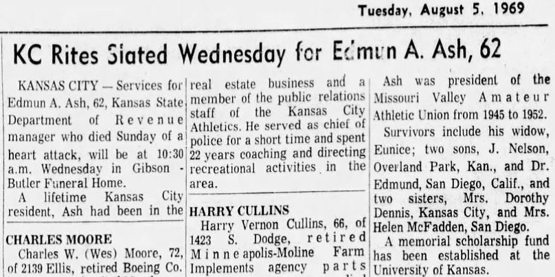 Wichita Eagle August 5, 1969 obituary
