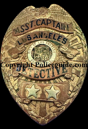 Los Angeles Police Asst. Captain Detective shield, hallmarked Carl Entenmann Jewelry Co Los Angeles CAL.