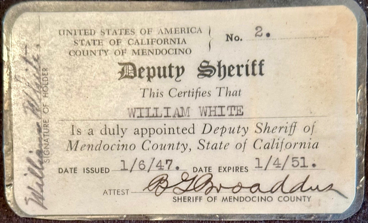 Wm White Deputy Sheriff ID