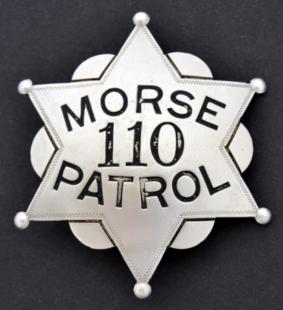 2nd issue Morse Patrol badge #110. circa 1903.   Made by Reininger S. F.  The 2nd issue does not have the engraved scallops.