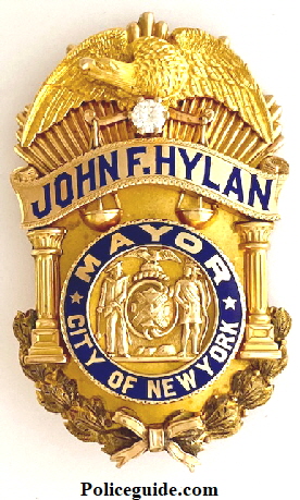 John F. Hylan's 14k & 18k gold Mayor of New York City badge made by Dieges & Clust.