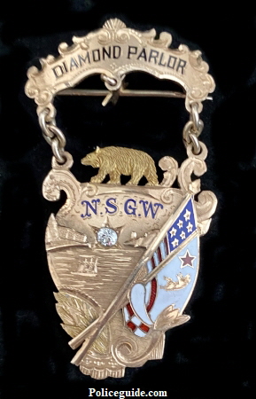 Native Sons of the Golden West badge from the Diamond Parlor in Contra Costa County.  14k gold.