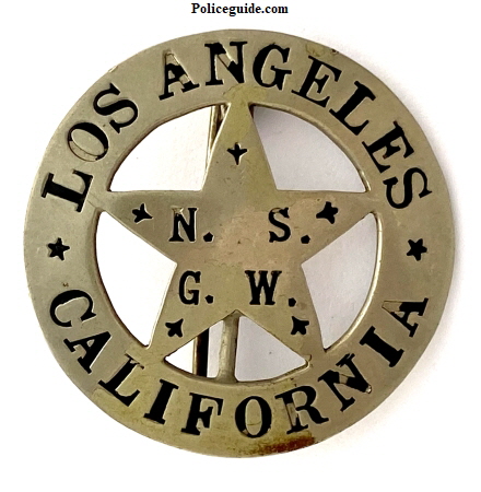 N. S. G. W. Los Angeles California badge, made by Los Angeles Rubber Stamp Co. Los Angeles.