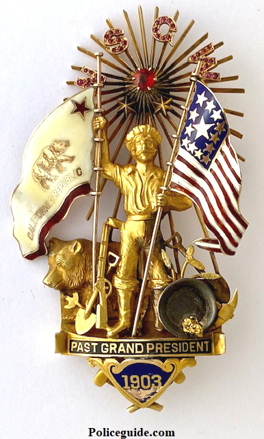 Native Sons of the Golden West gold presentation piece, Presented to San Francisco District Attorney Lewis F. Byington 1903.