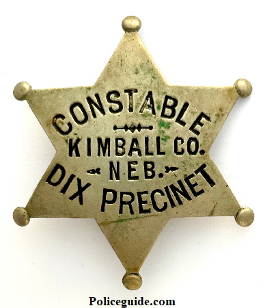 Kimball Co. Constable Dix Precinet worn by O. A. Larson. Kimball Co. Constable Dix Precinet worn by O. A. Larson.