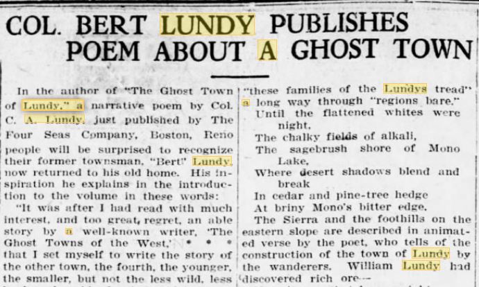 Reno Gazette-Journal August 4, 1919 Lundy Poem