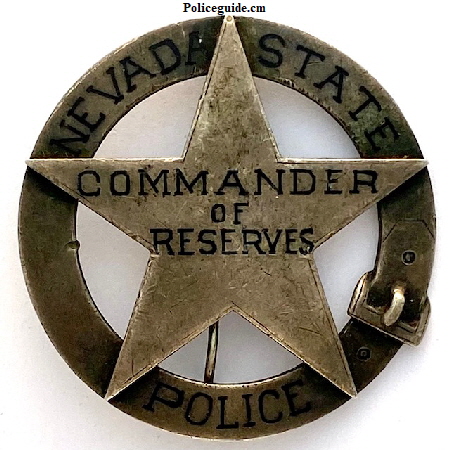Nevada State Police Commander of Reserves badge, hard fired enamel, sterling silver, circa 1908.